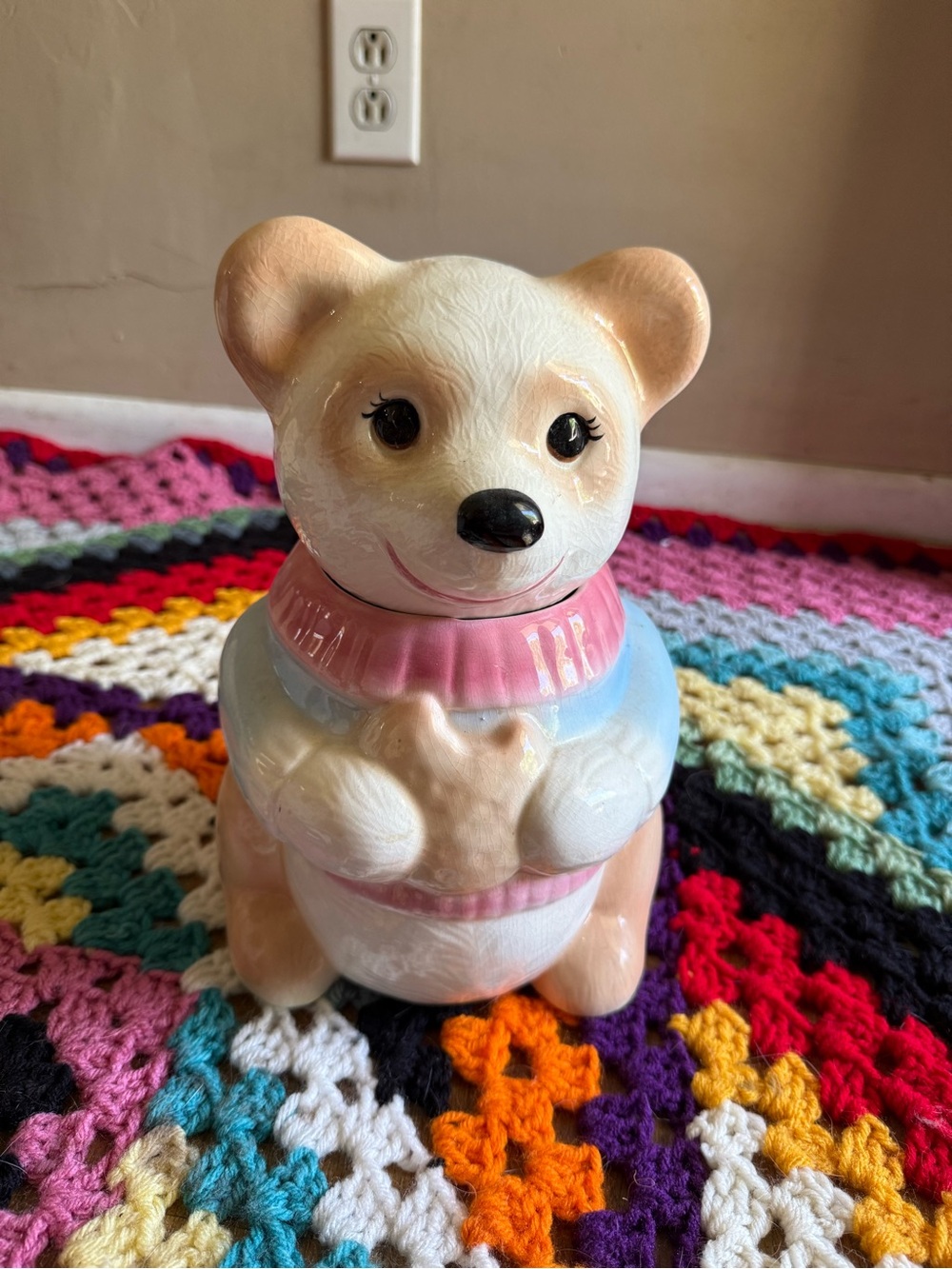 Ceramic Bear Cookie Jar - Pink and Cream